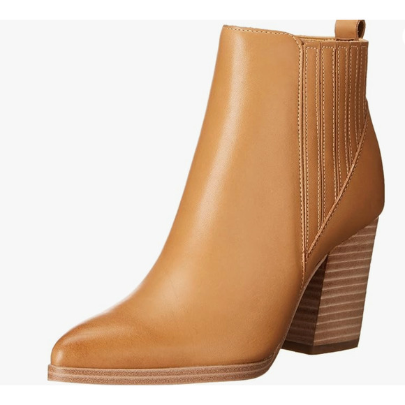 NWOT Marc Fisher Alva Leather Ankle Bootie 8.5 Tan Cognac Women's Western Heel - Picture 6 of 9